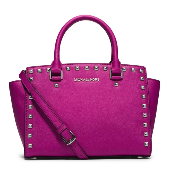 Michael Kors Handbags - Michael Kors Selma Studded Satchel Fuchsia